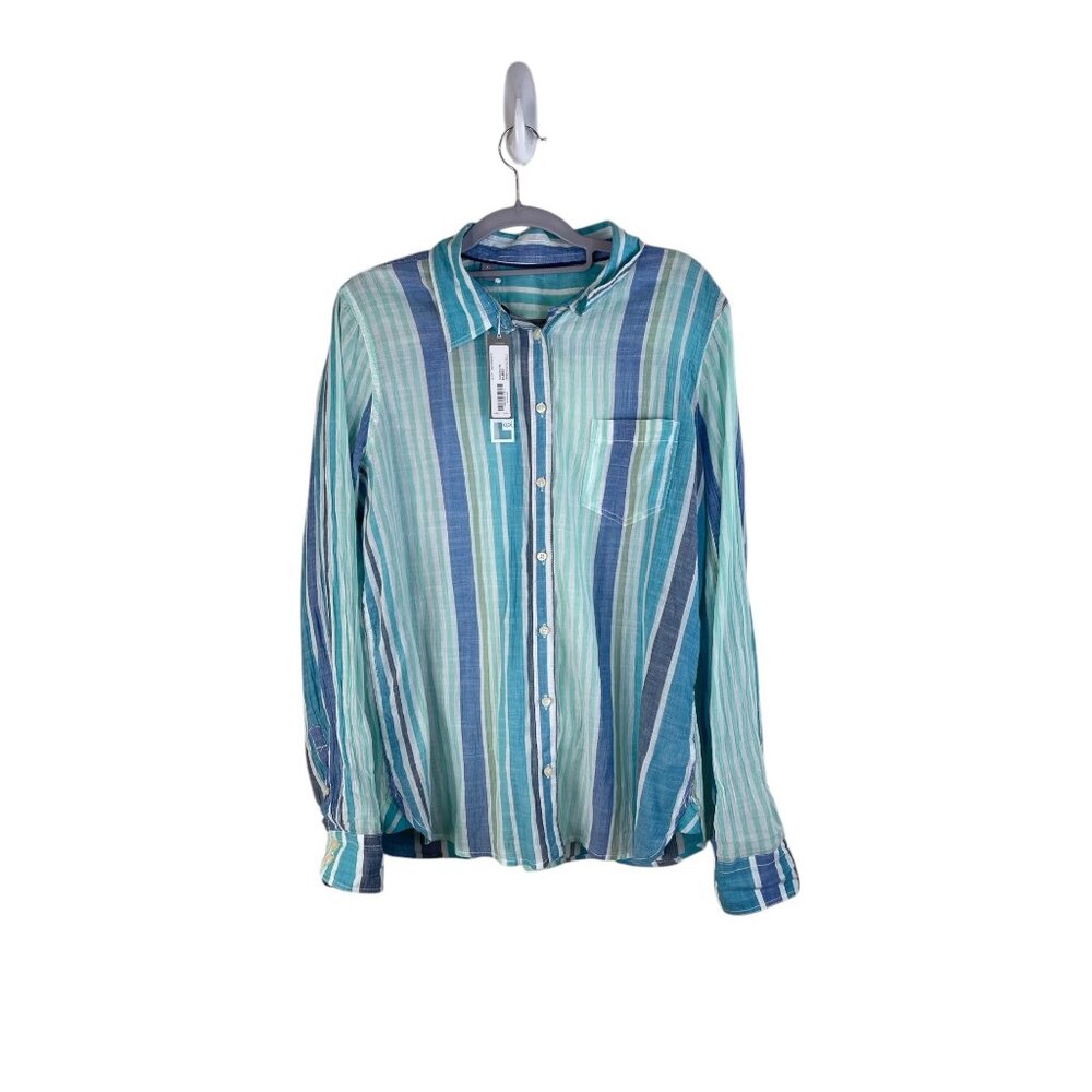 Womens XL Striped Button-Up Shirt With Pocket By Appleseeds